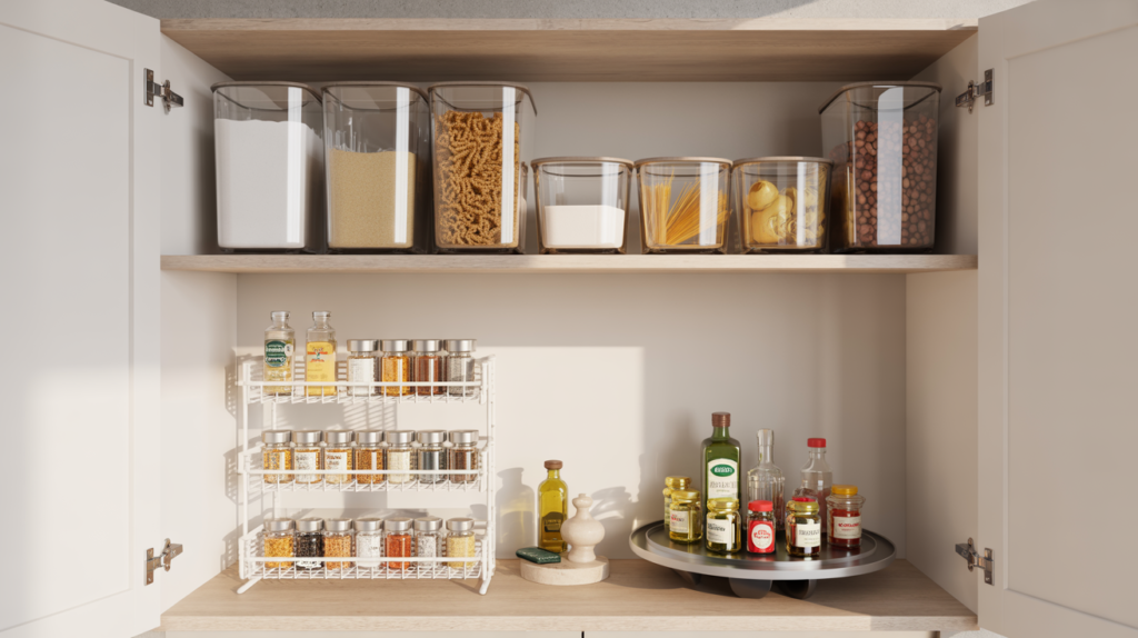 organized kitchen cabinet